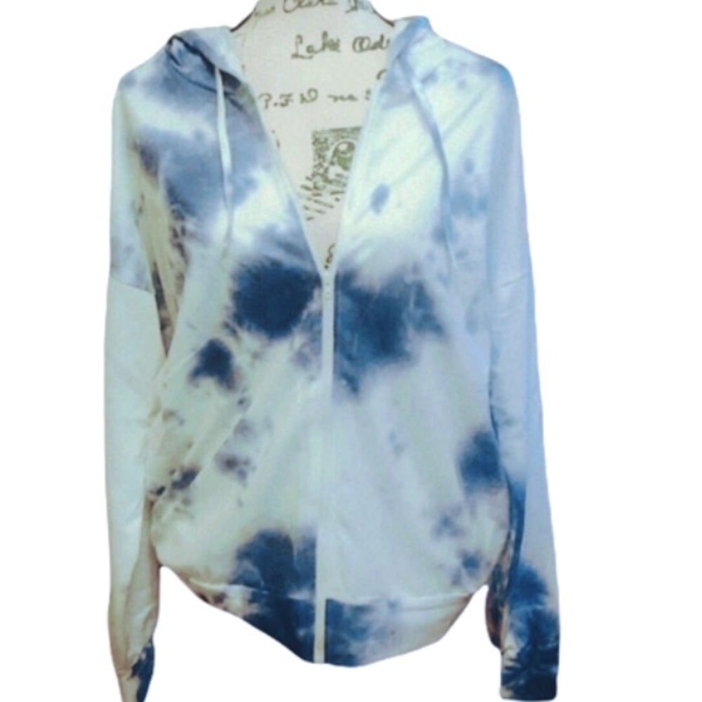 MEDIUM TIEDYE SKY BLUE ZIP UP HOODIE NWT - Picture 2 of 4